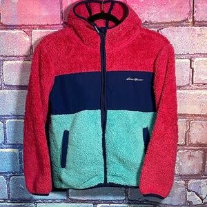 Eddie Bauer Kids Sherpa Fleece Jacket Medium 10–12 Colorblock Full Zip